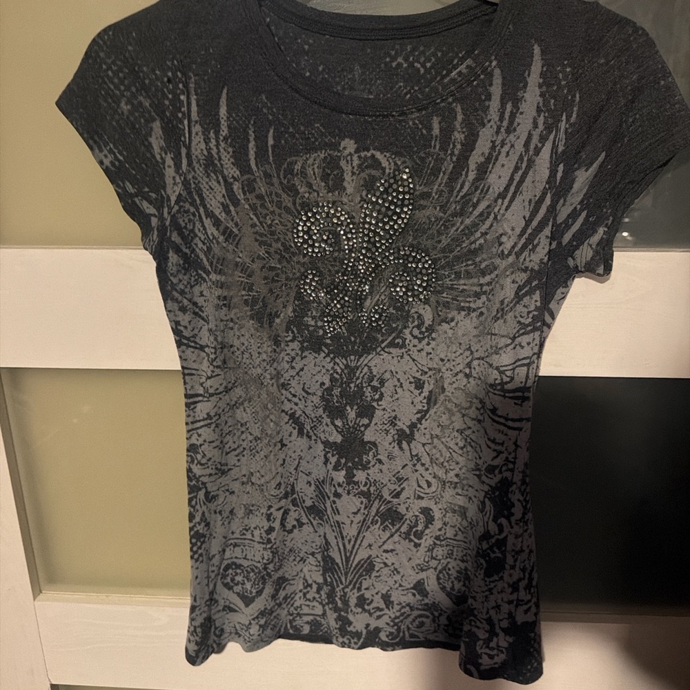 Y2K Aesthetic Fleur De Lis Rhinestone Graphic Tee